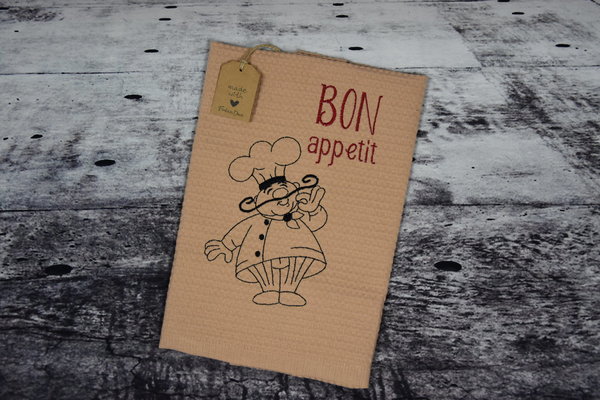 Geschirrtuch Waffelpique Stickbild "Bon Appetit"